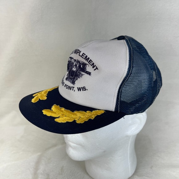 Vintage Trucker Cap Hat White Blue Mesh Back Snapback Stevens Point WI - Picture 4 of 13